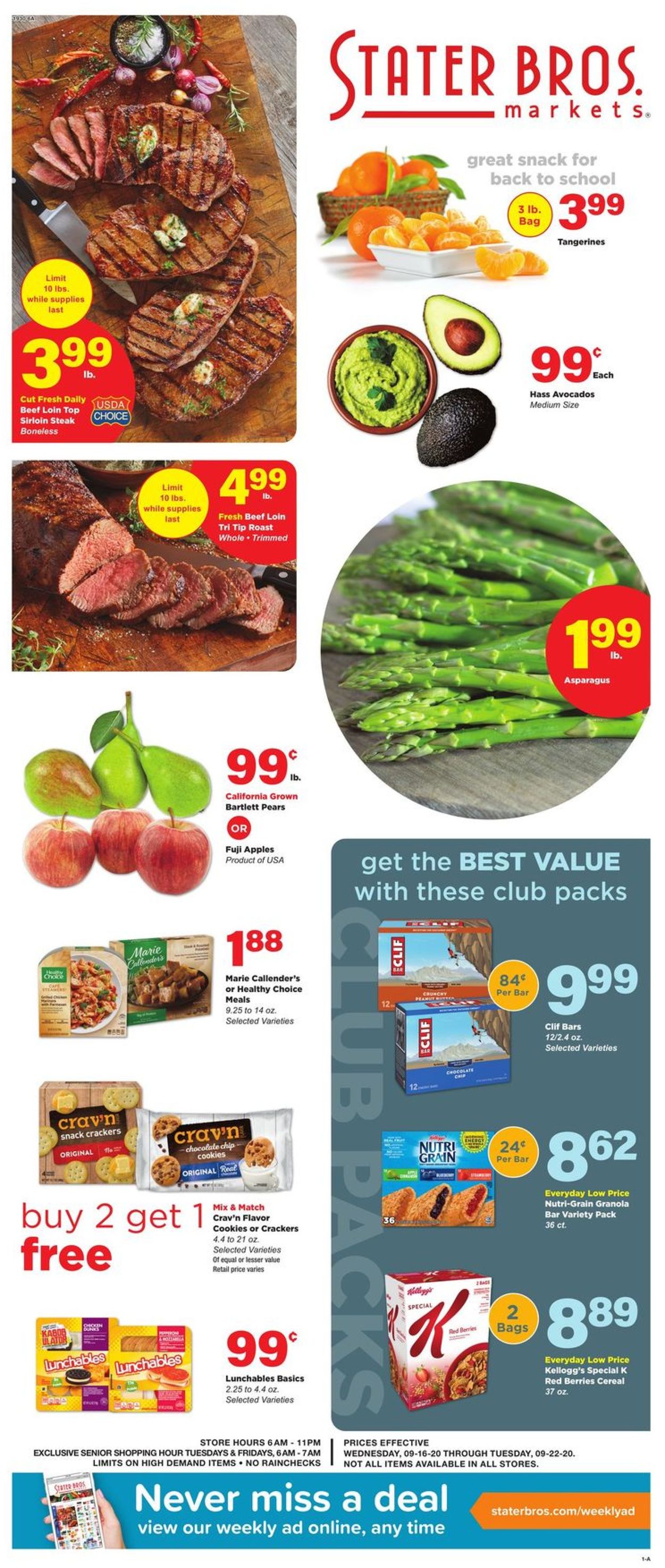 Stater Bros. Ad from 09/16/2020