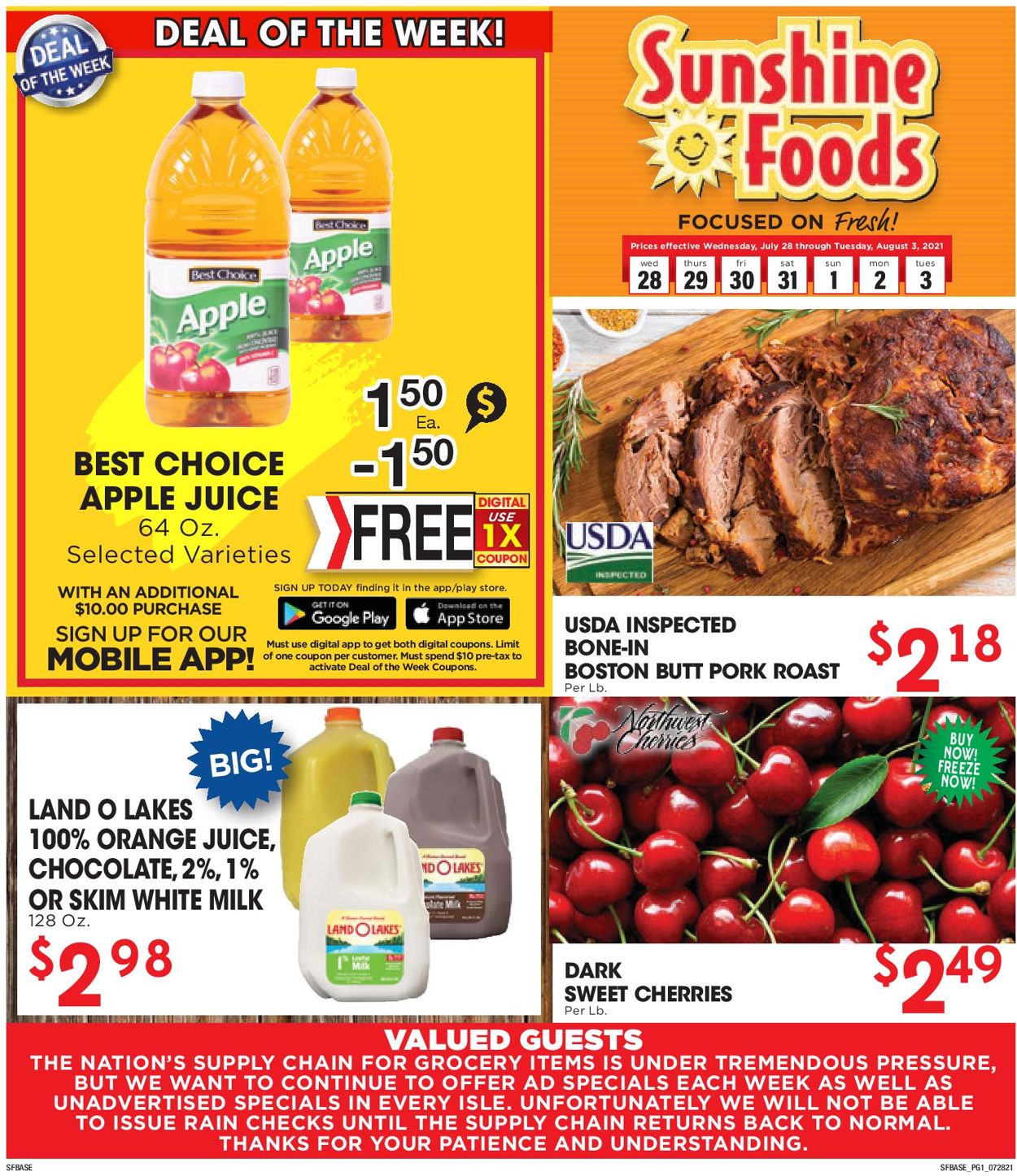 Sunshine Foods Ad from 07/28/2021