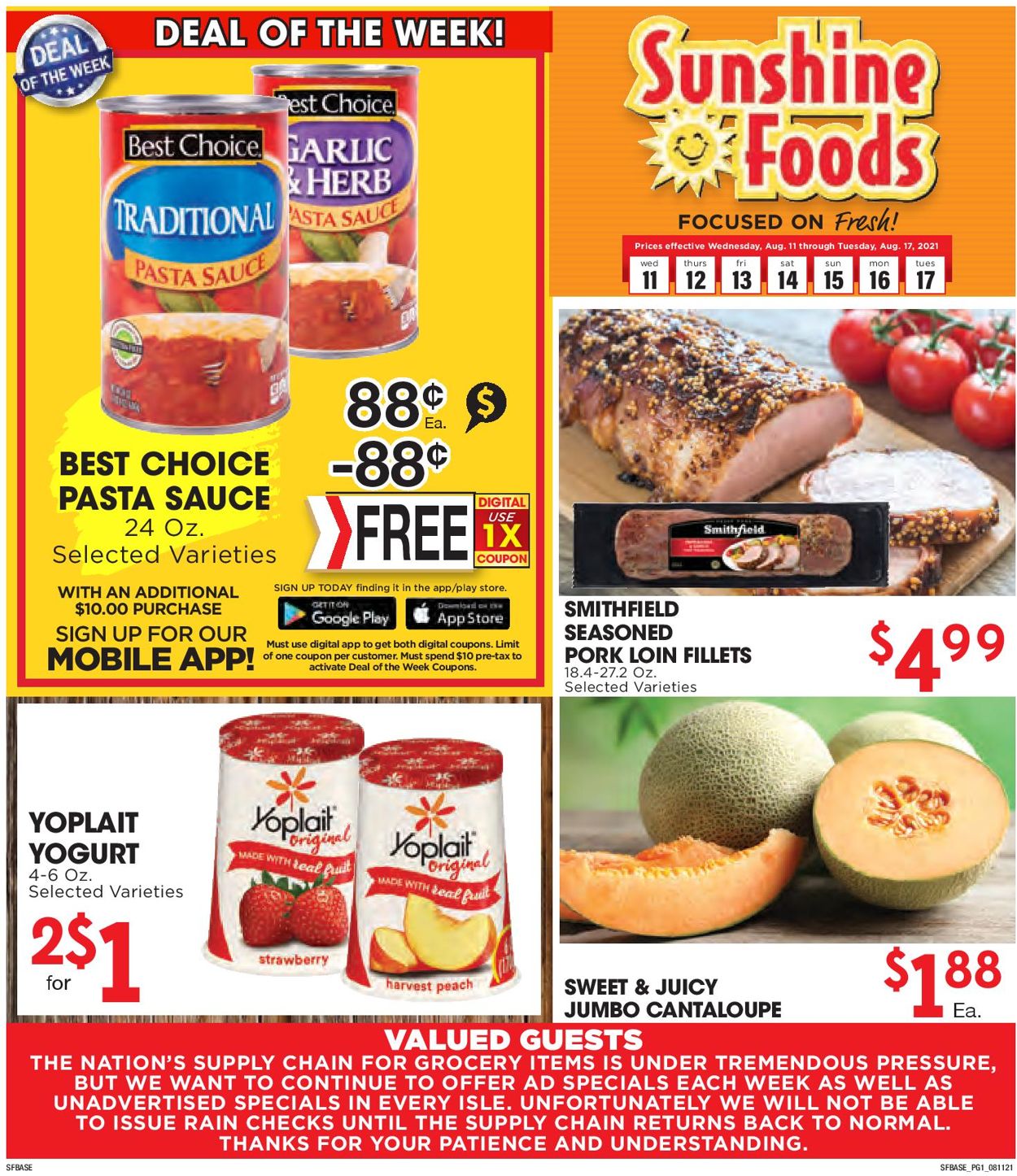 Sunshine Foods Ad from 08/11/2021