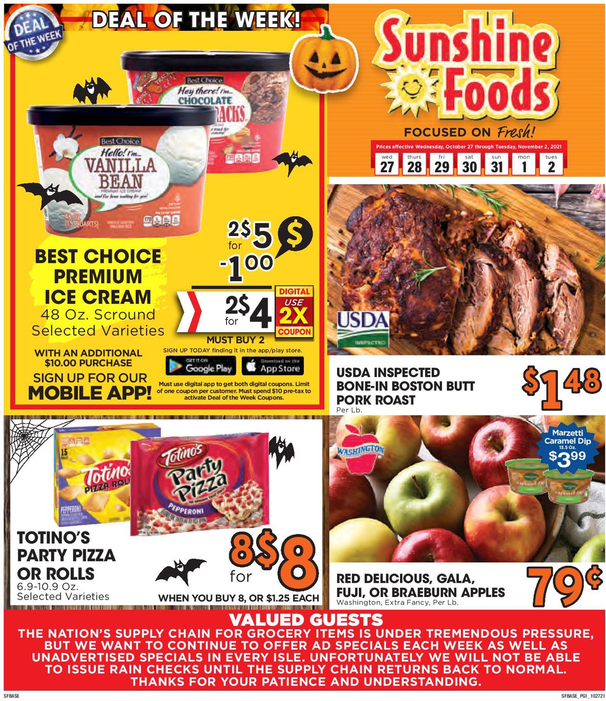 Sunshine Foods Ad from 10/27/2021