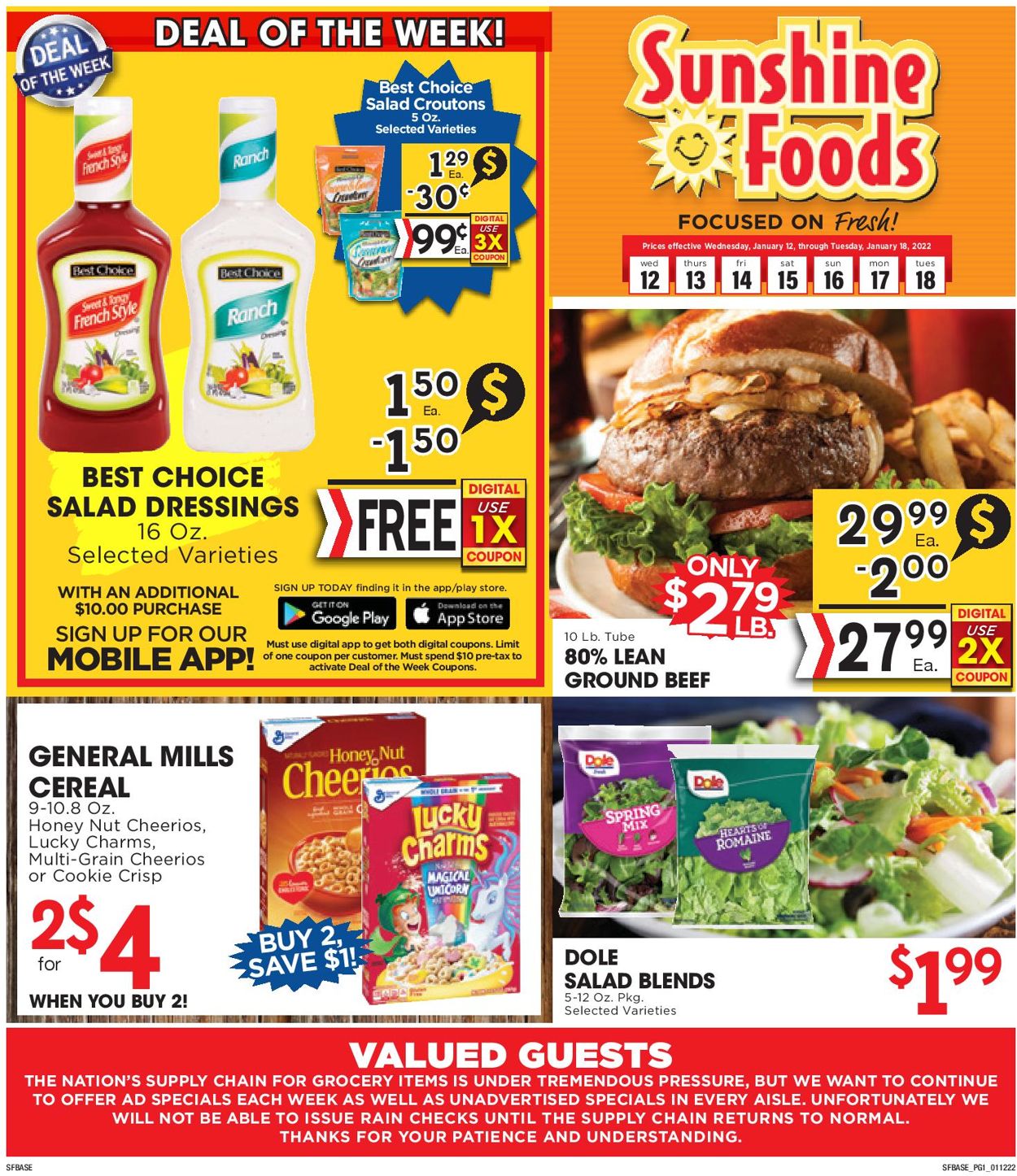 Sunshine Foods Ad from 01/12/2022