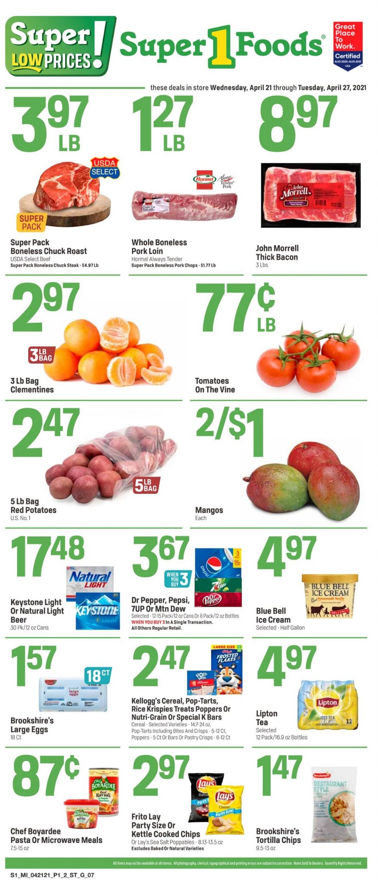 Super 1 Foods Ad from 04/21/2021