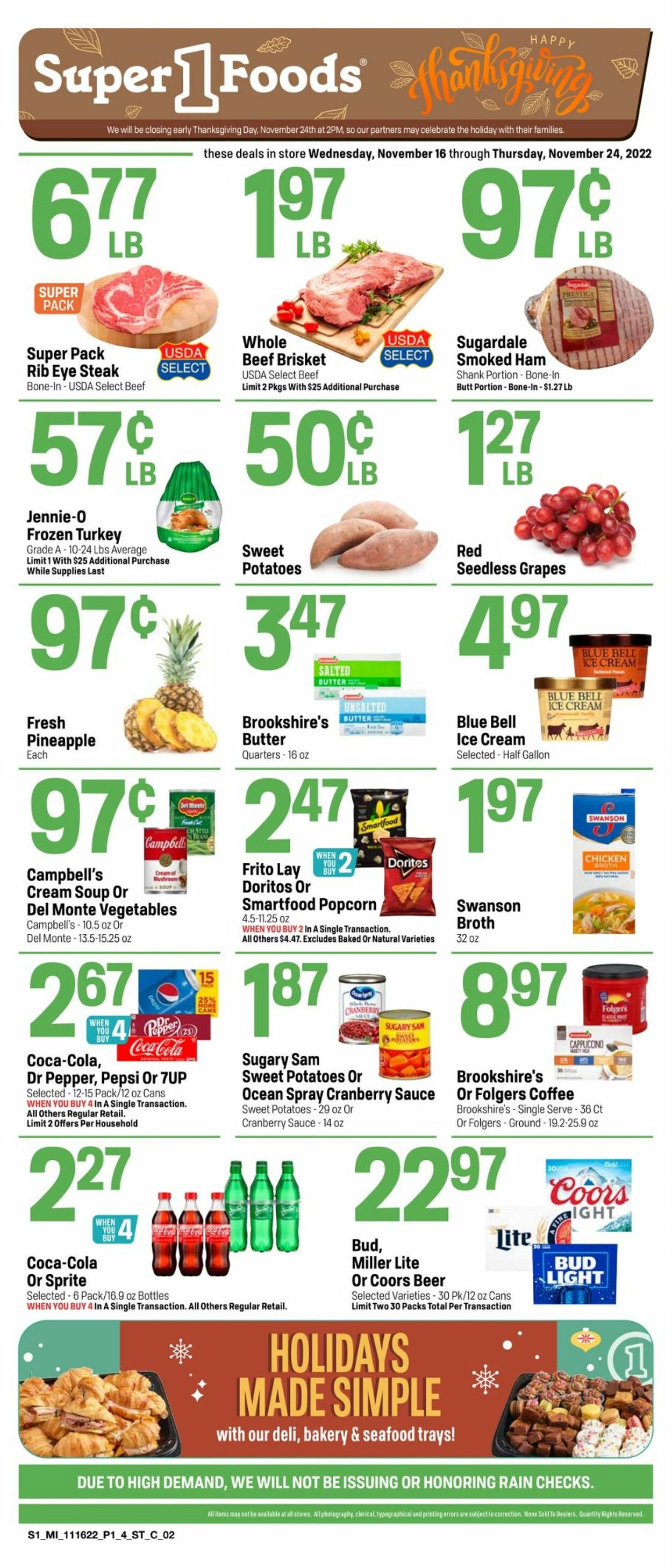 Super 1 Foods Ad from 11/16/2022
