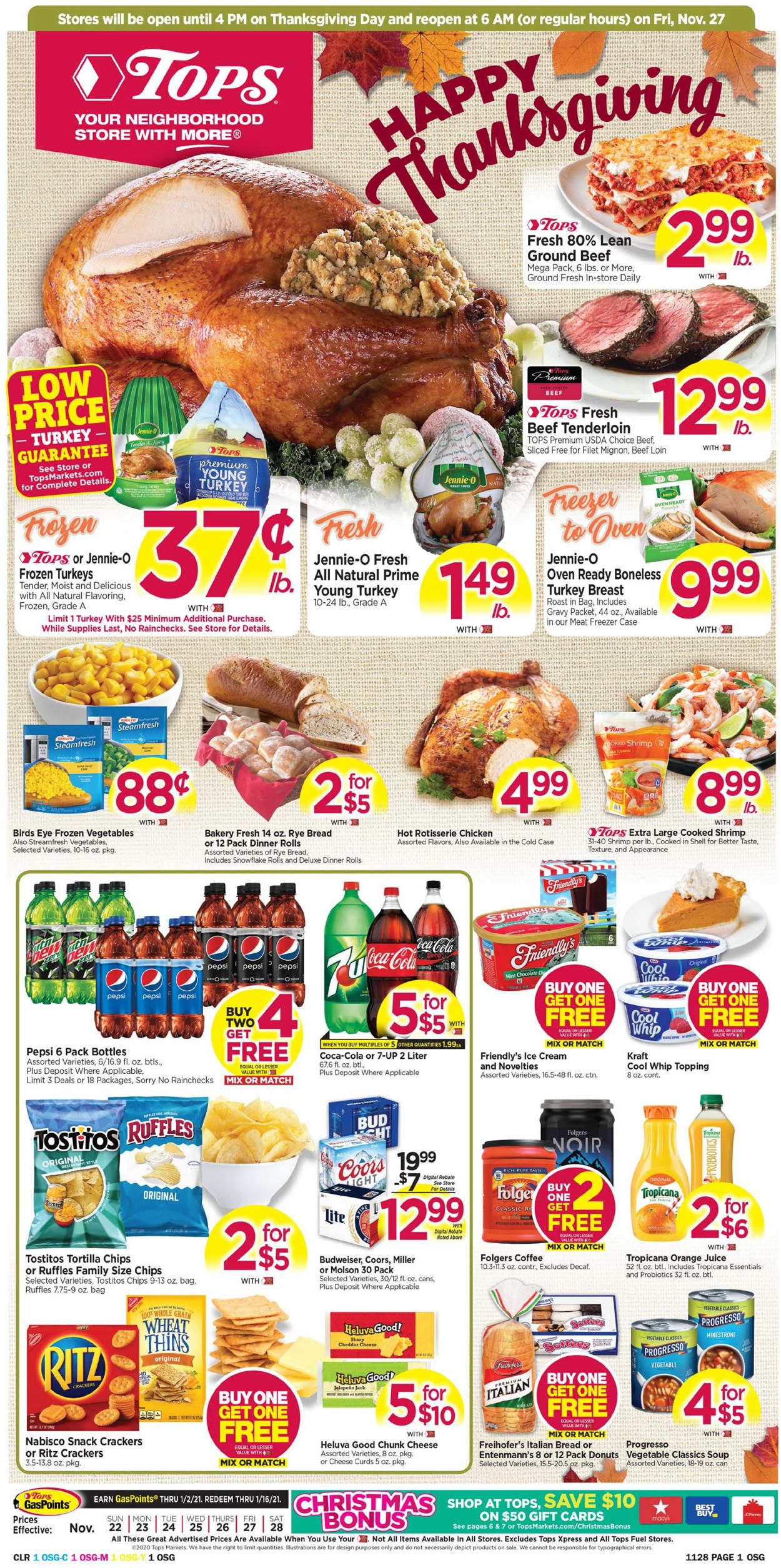 Tops Friendly Markets Ad from 11/22/2020