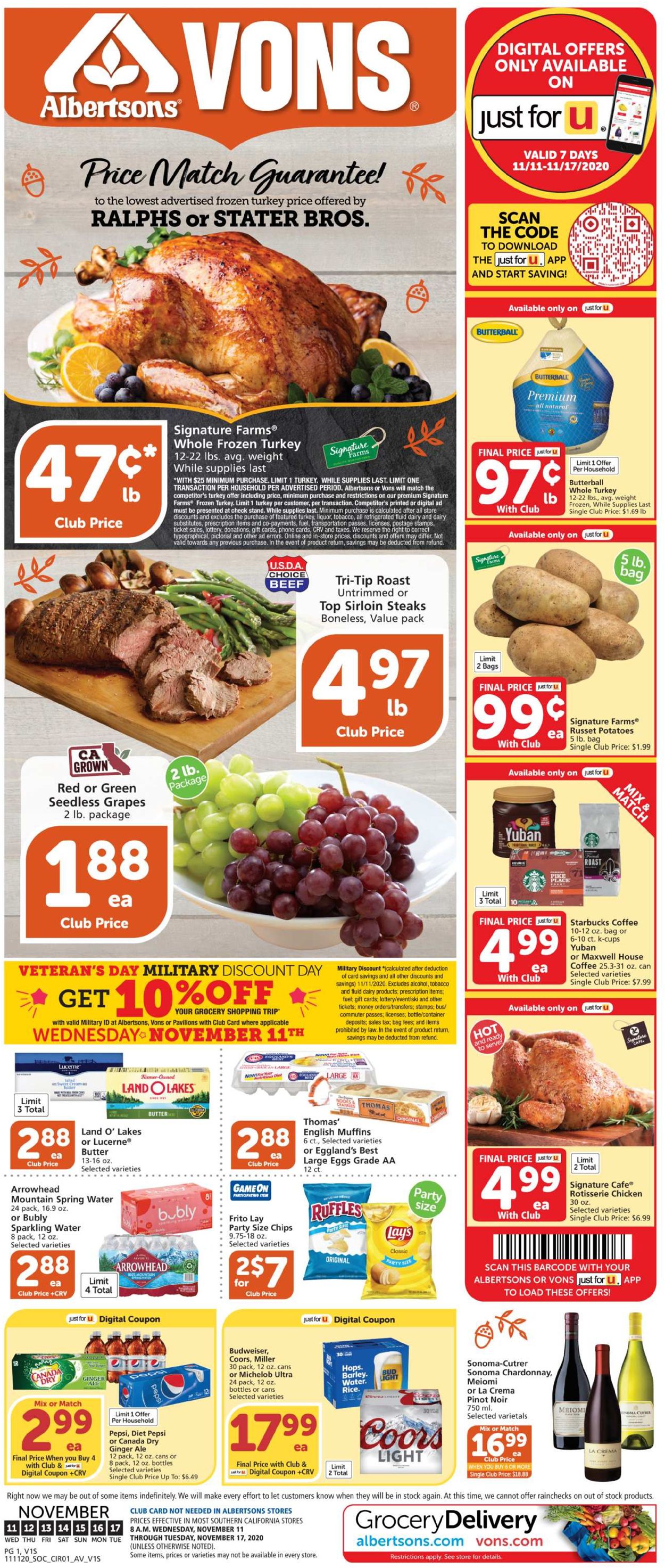 Vons Ad from 11/11/2020