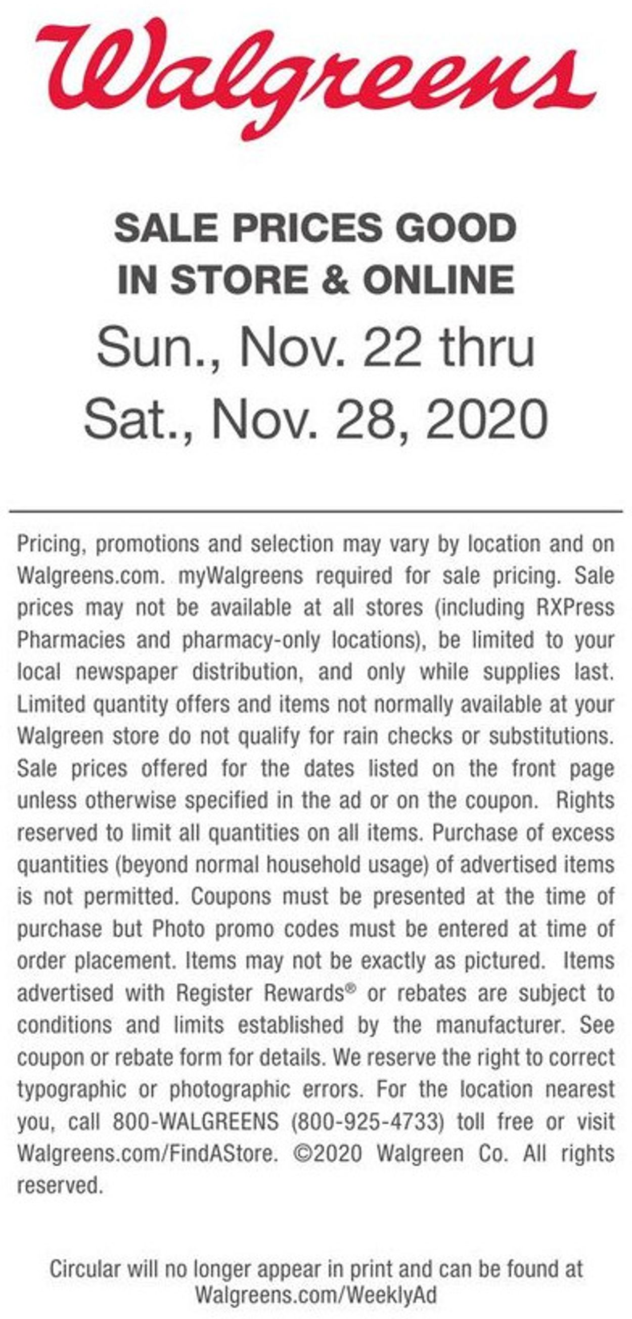 Walgreens Ad from 11/22/2020