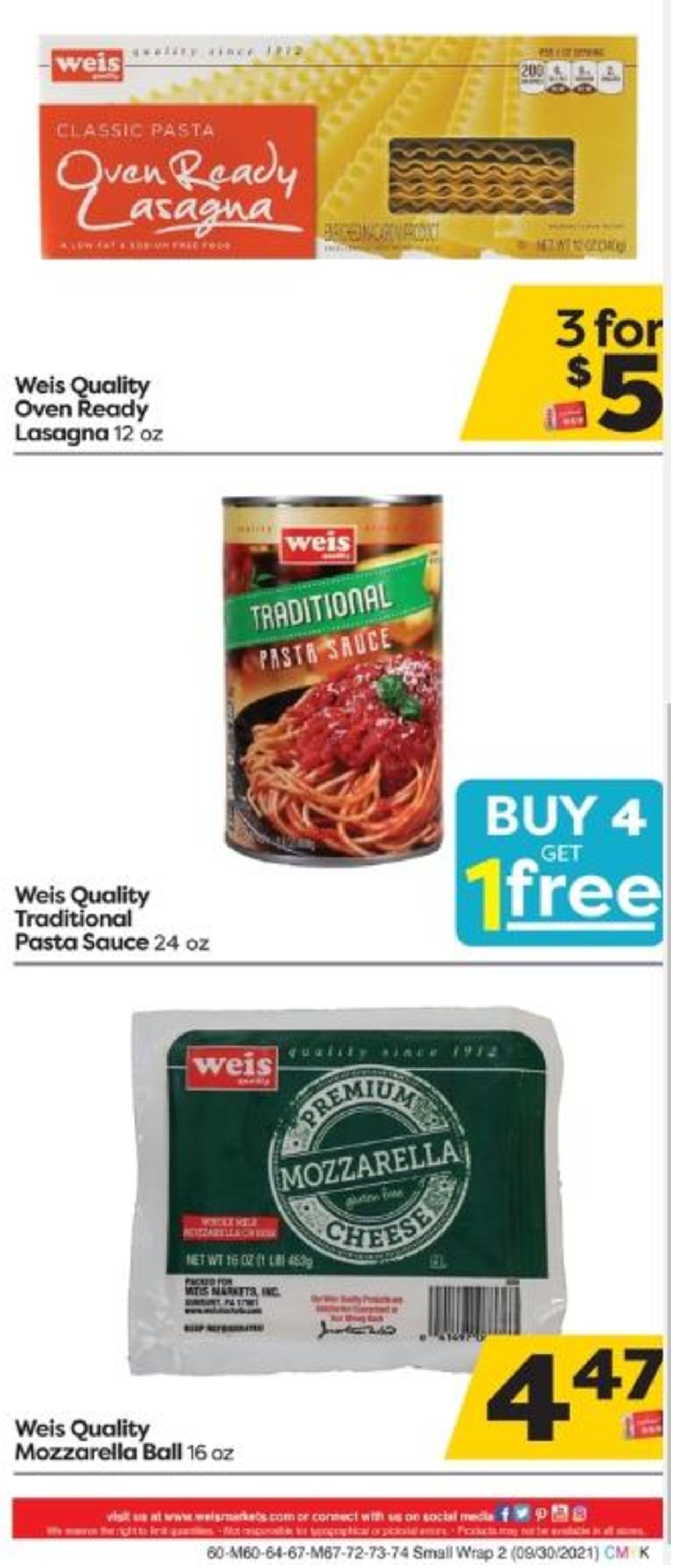Weis Ad from 09/30/2021