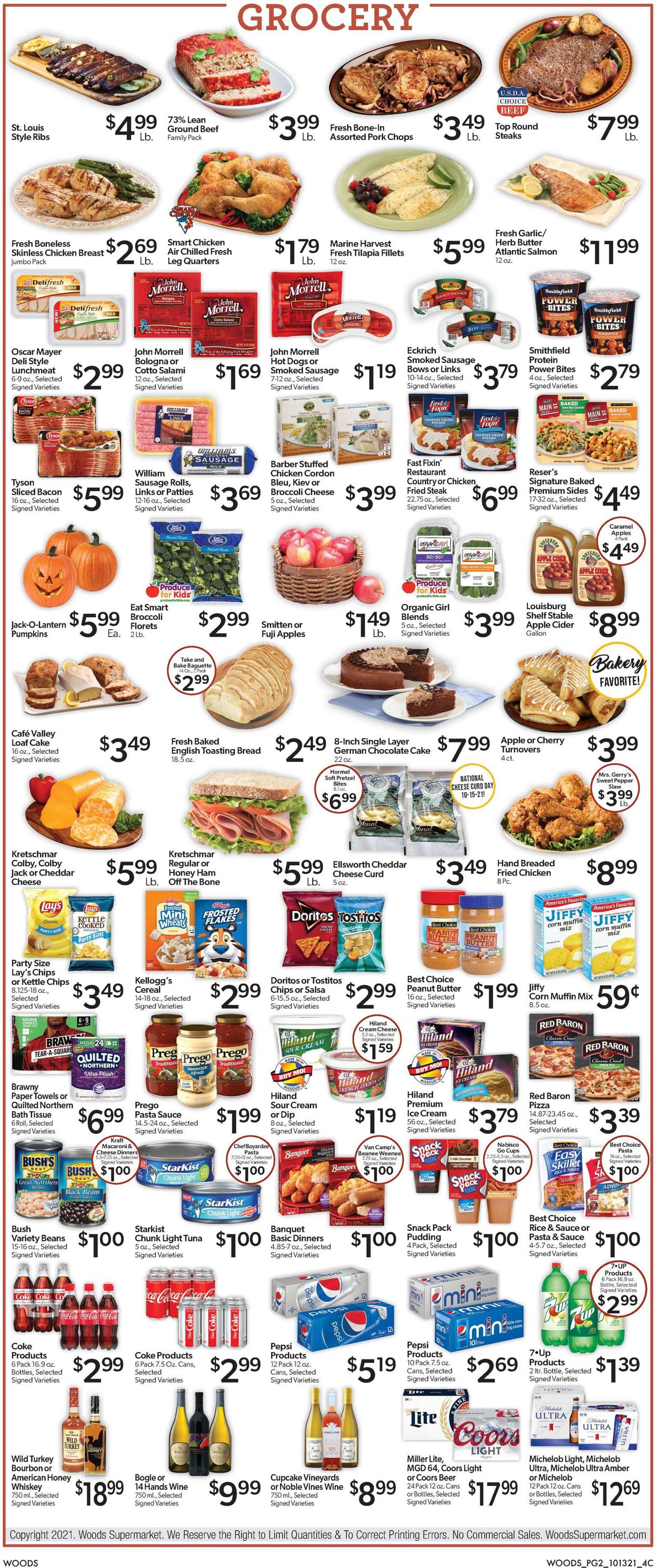 Woods Supermarket Ad from 10/13/2021
