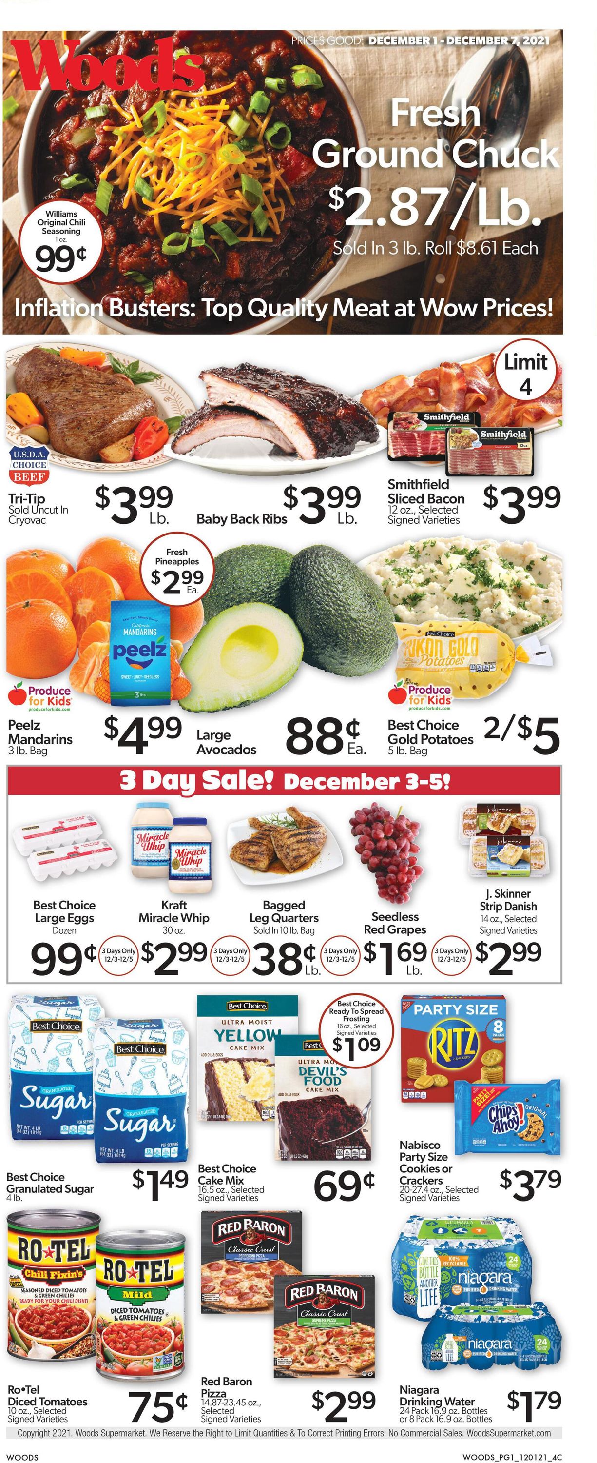 Woods Supermarket Ad from 12/01/2021