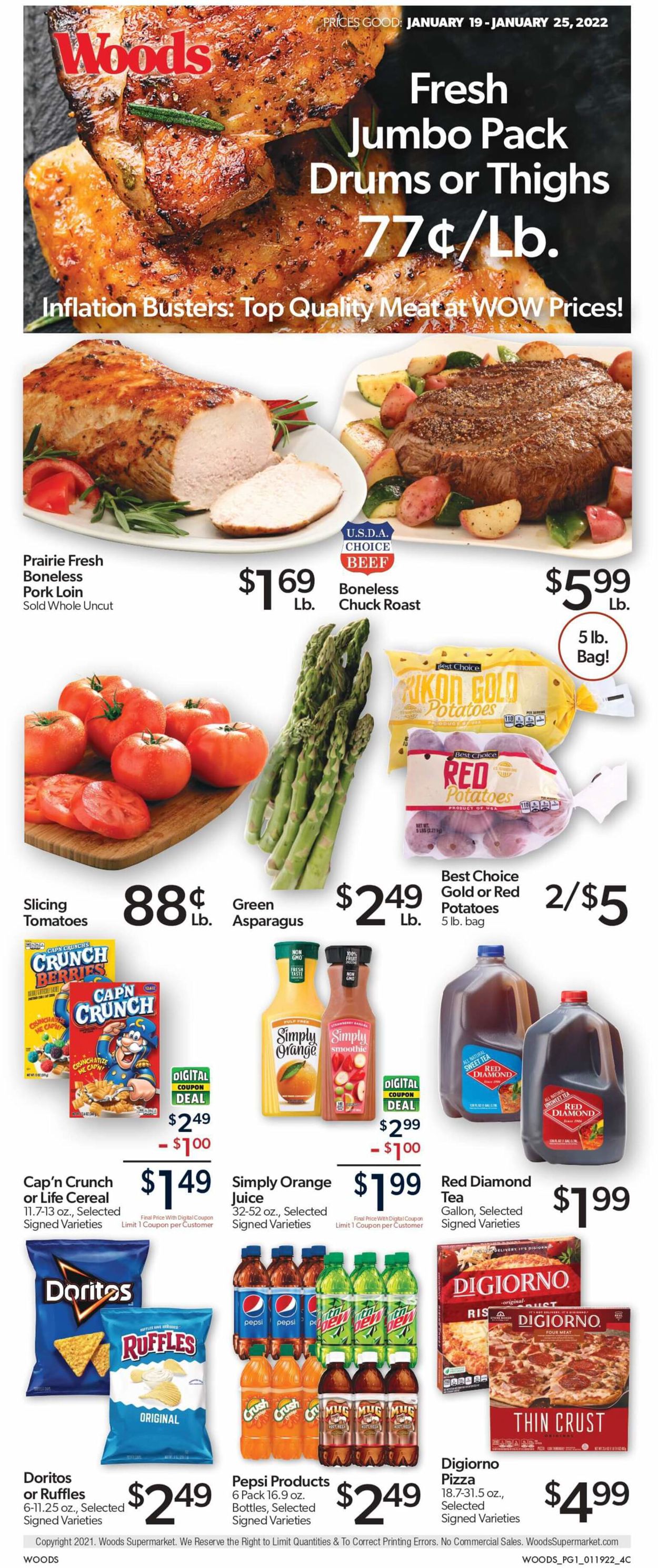 Woods Supermarket Ad from 01/19/2022