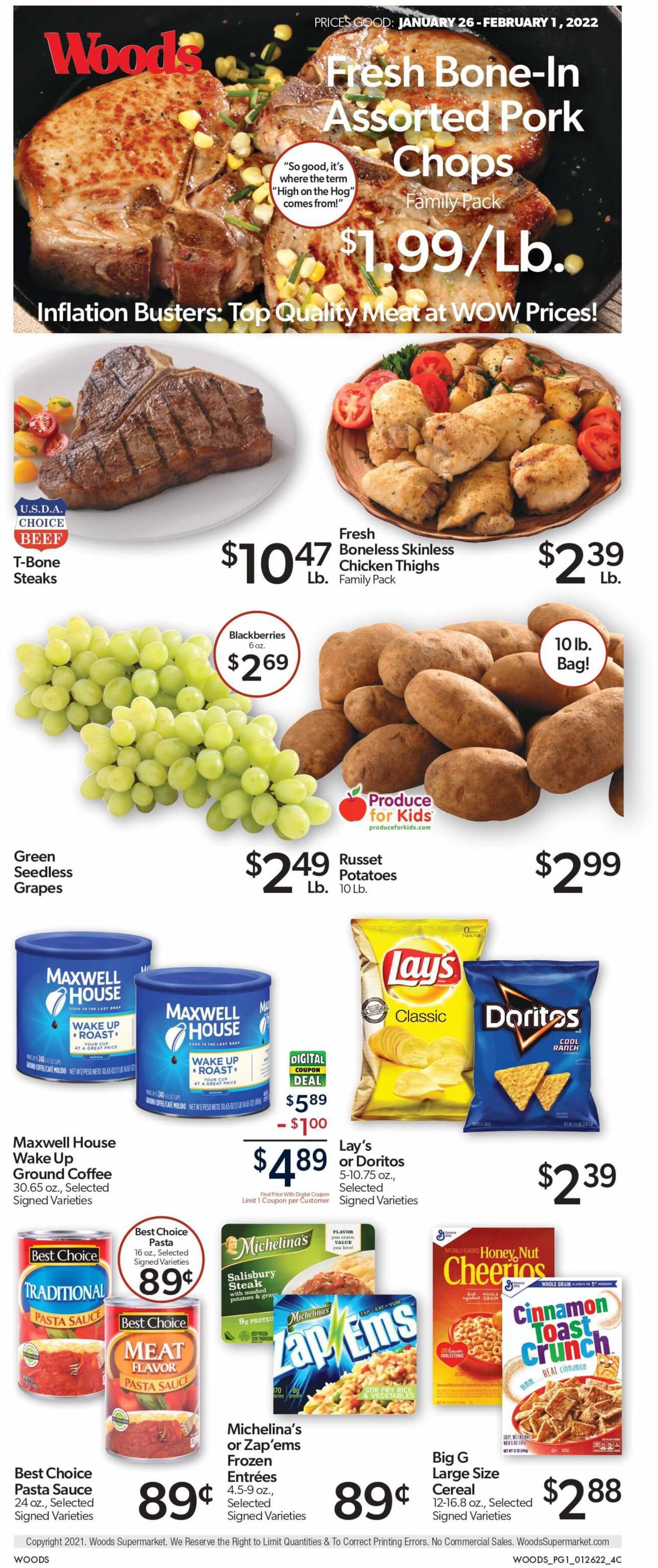 Woods Supermarket Ad from 01/26/2022