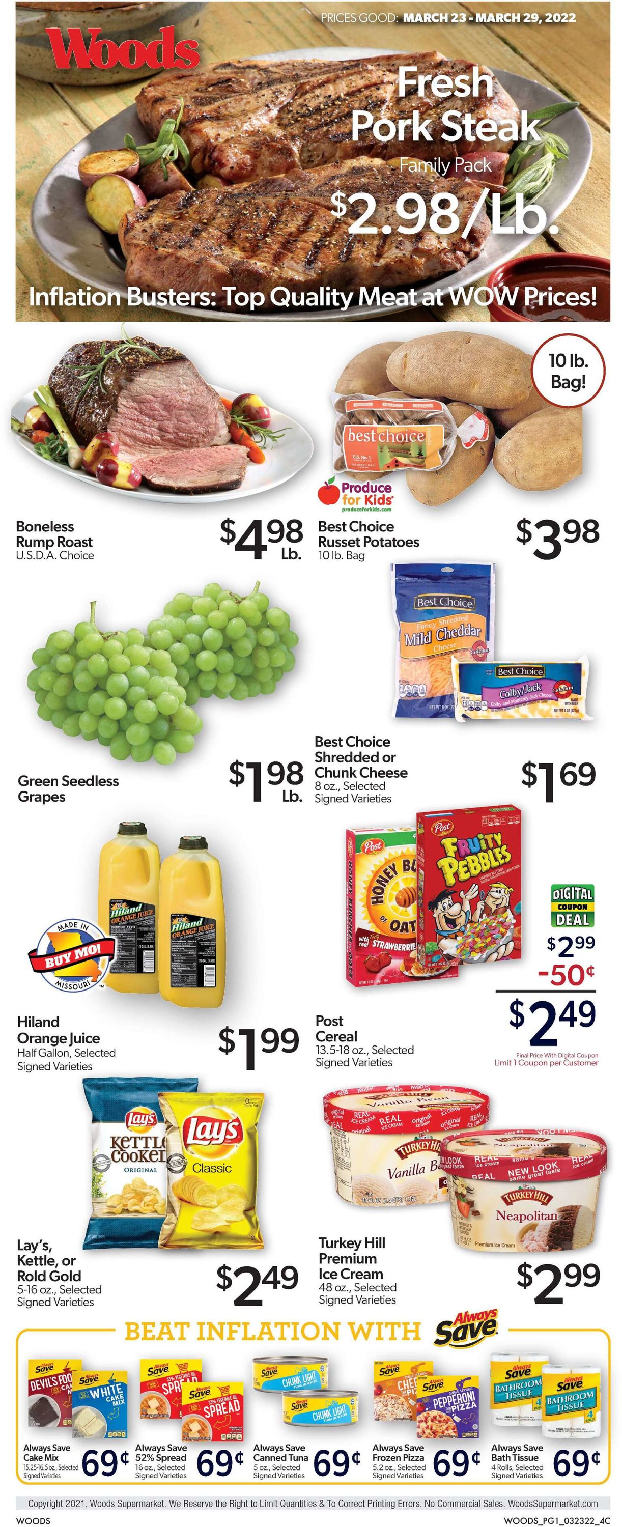 Woods Supermarket Ad from 03/23/2022