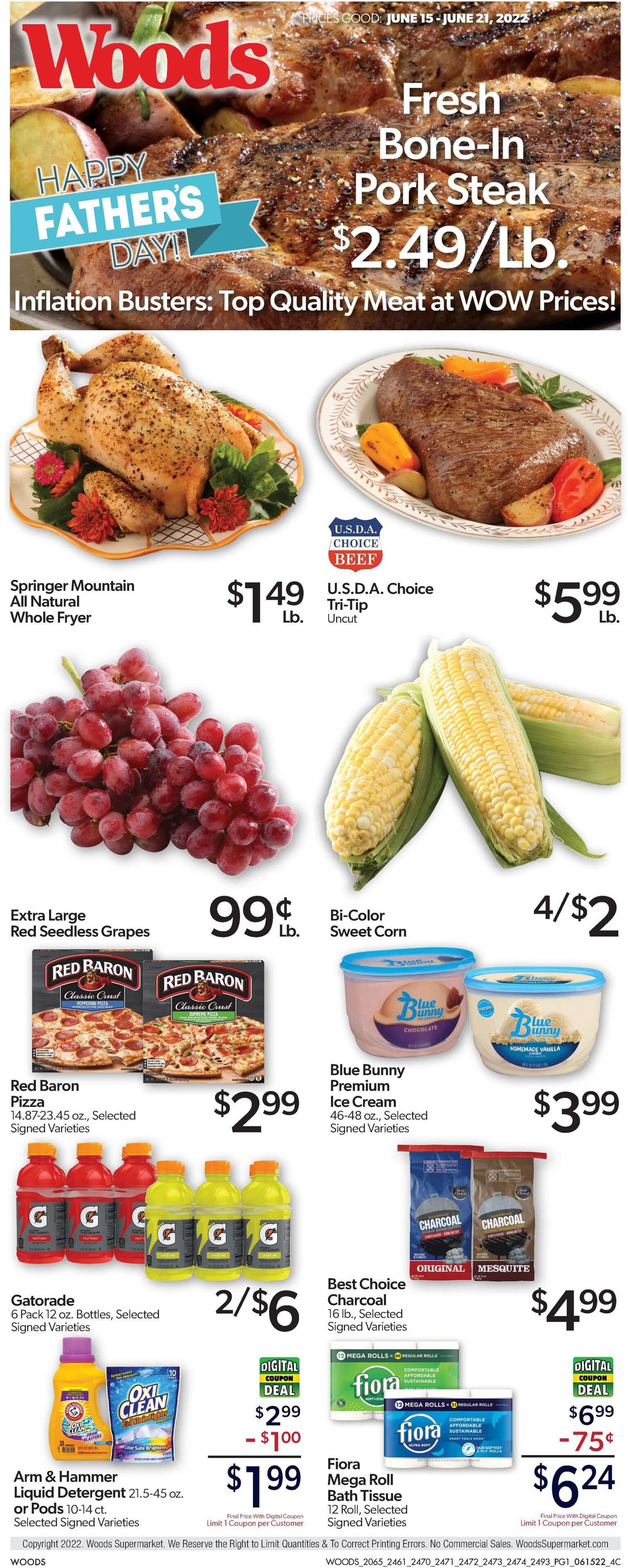 Woods Supermarket Ad from 06/15/2022