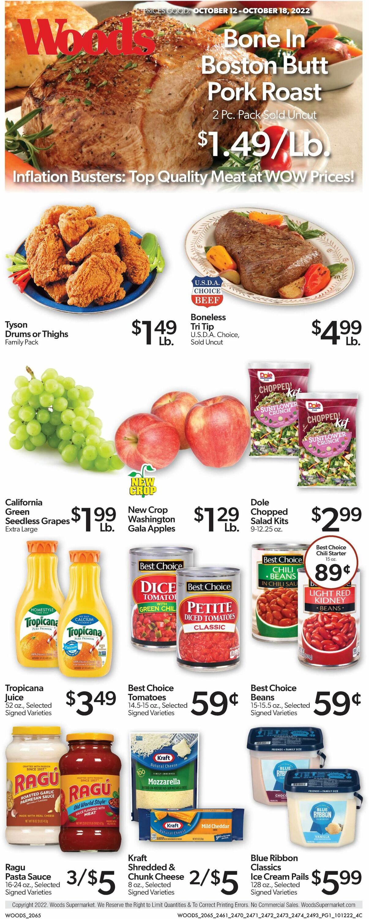Woods Supermarket Ad from 10/12/2022