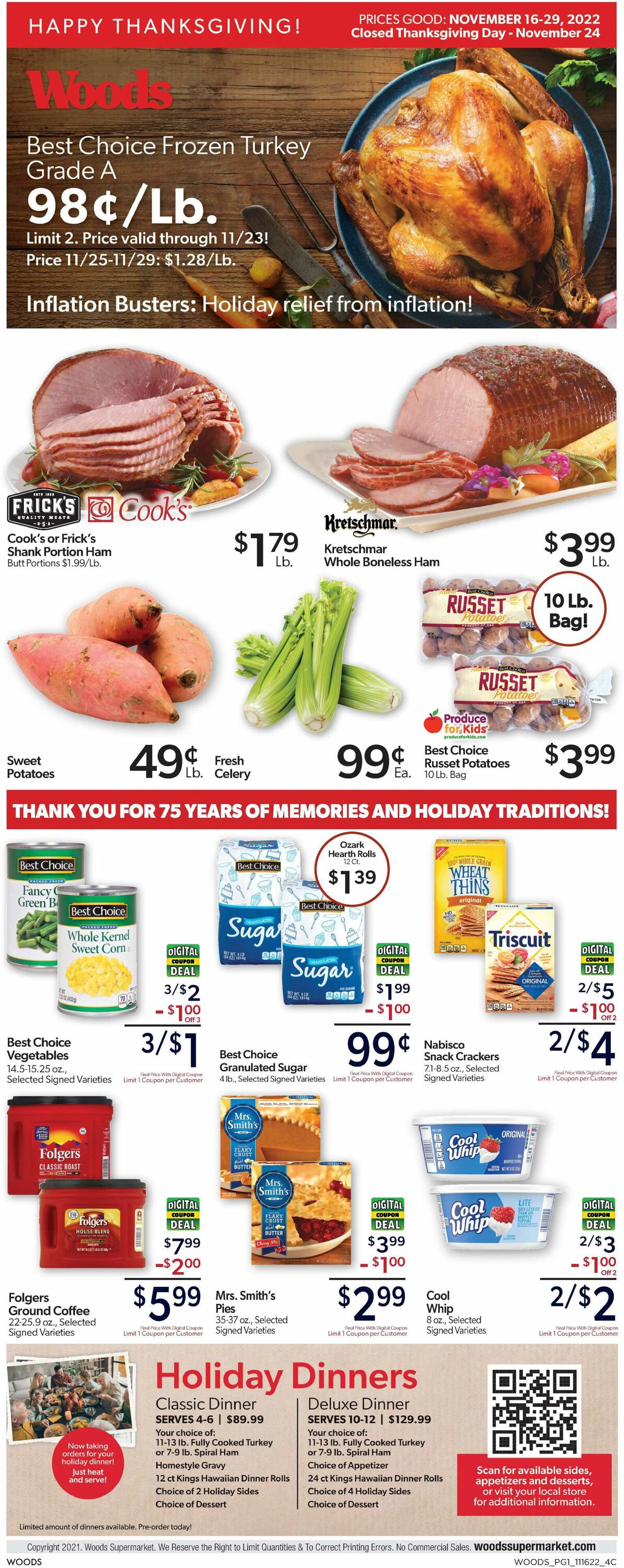 Woods Supermarket Ad from 11/16/2022
