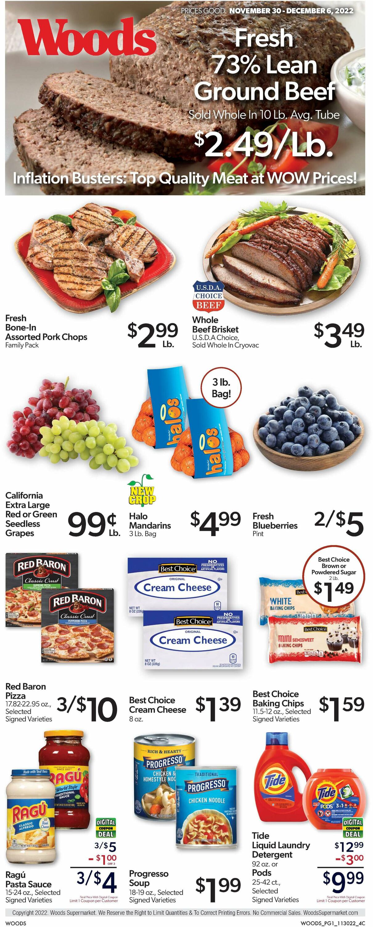 Woods Supermarket Ad from 11/30/2022