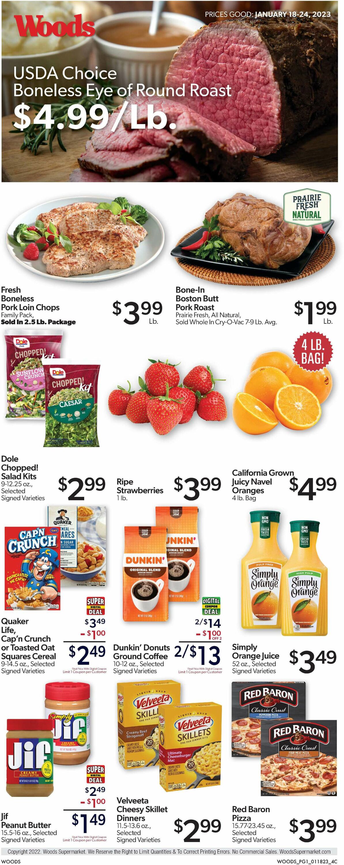 Woods Supermarket Ad from 01/18/2023