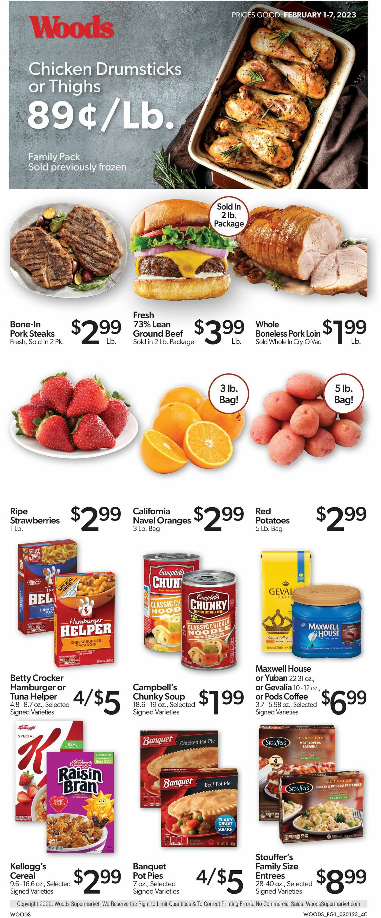 Woods Supermarket Ad from 02/01/2023