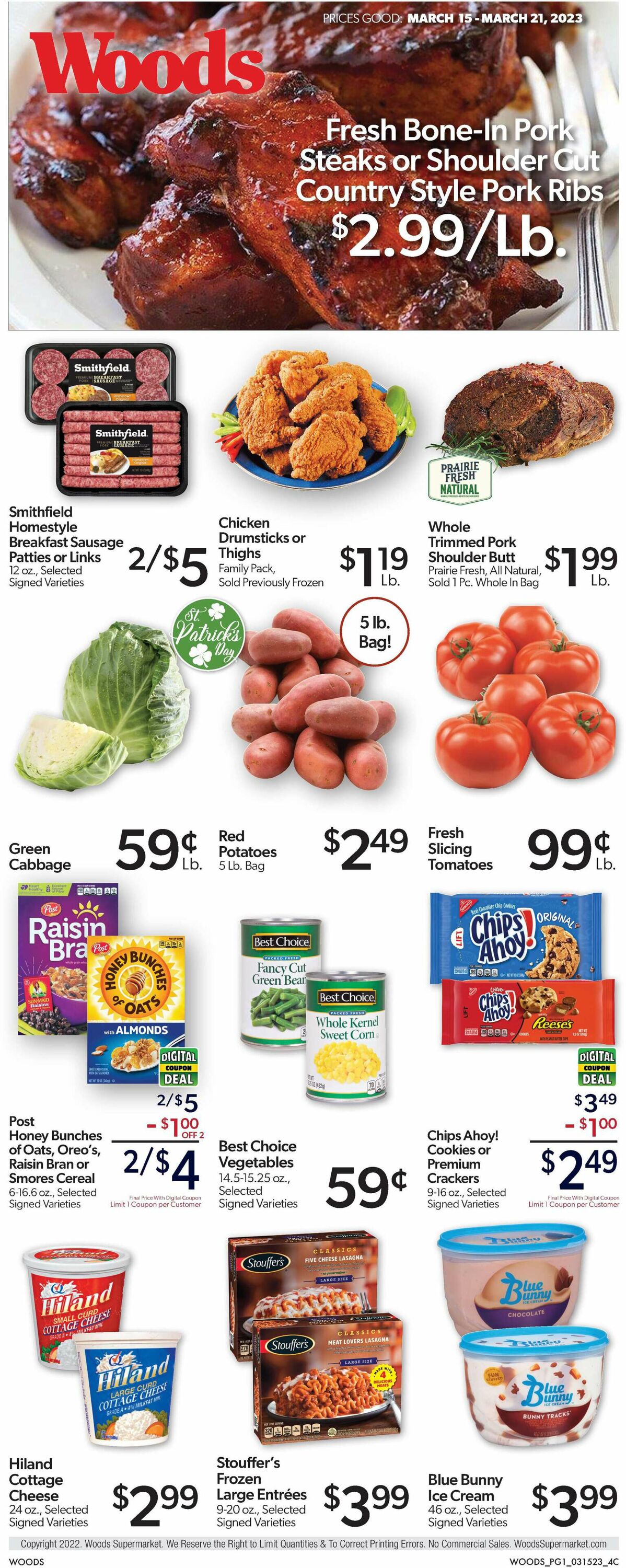 Woods Supermarket Ad from 03/15/2023