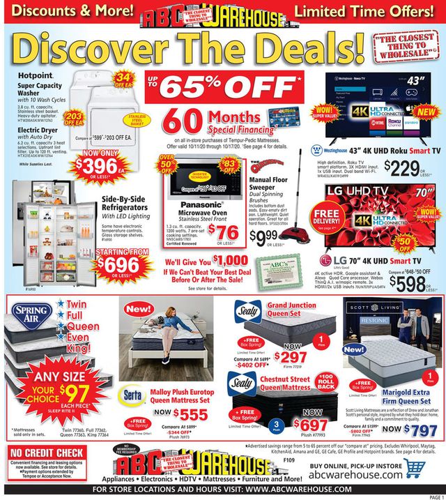 ABC Warehouse Ad from 10/11/2020