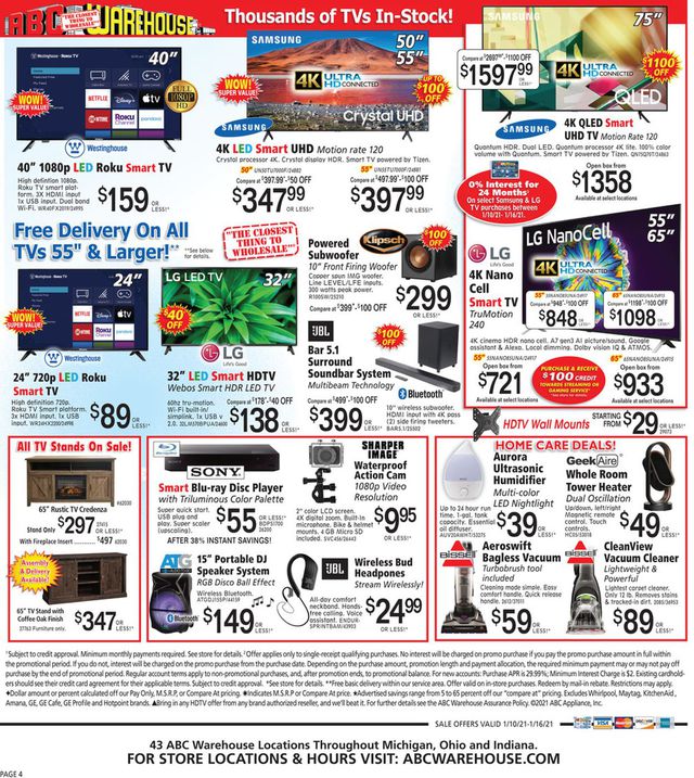 ABC Warehouse Ad from 01/10/2021