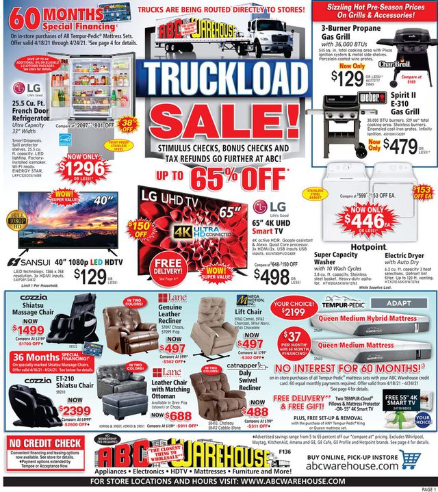 ABC Warehouse Ad from 04/18/2021