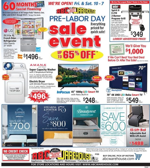 ABC Warehouse Ad from 08/29/2021