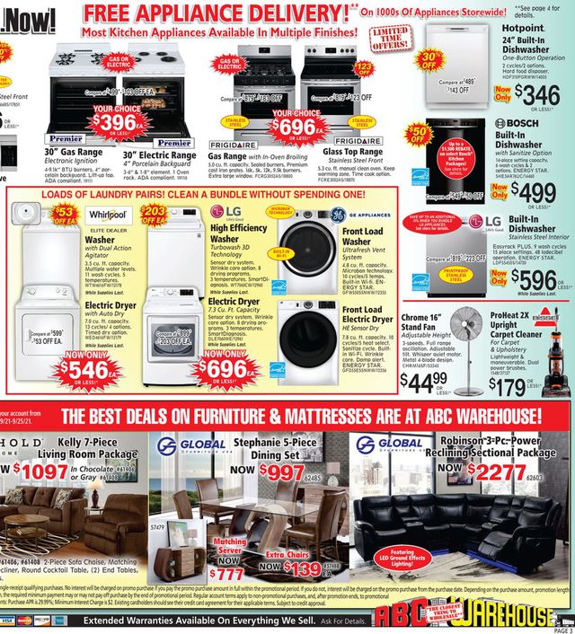 ABC Warehouse Ad from 09/19/2021
