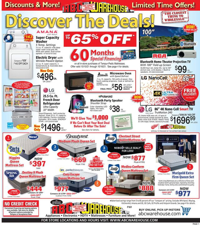 ABC Warehouse Ad from 10/10/2021