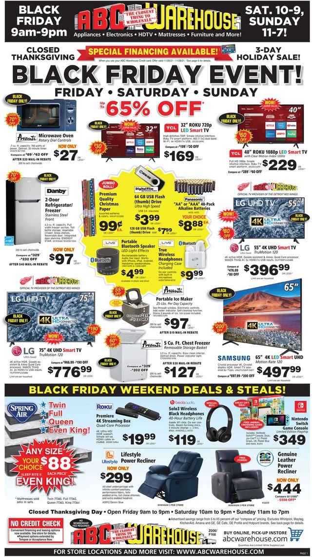 ABC Warehouse Ad from 11/26/2021