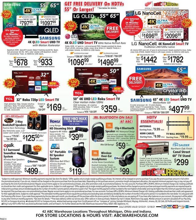 ABC Warehouse Ad from 12/12/2021