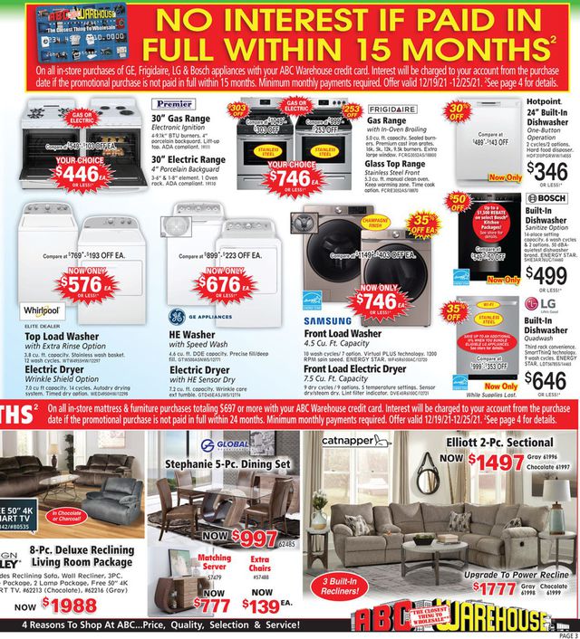 ABC Warehouse Ad from 12/19/2021