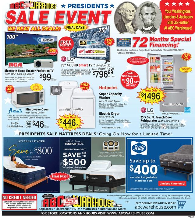 ABC Warehouse Ad from 02/20/2022