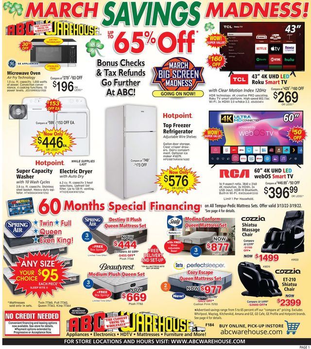 ABC Warehouse Ad from 03/13/2022