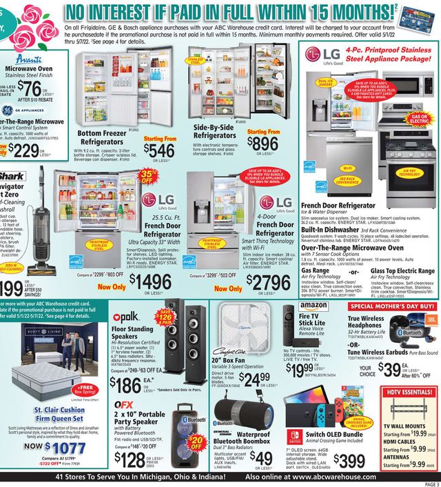 ABC Warehouse Ad from 05/01/2022