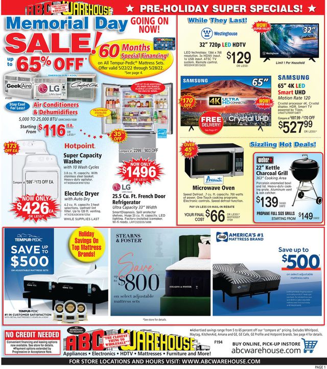 ABC Warehouse Ad from 05/22/2022