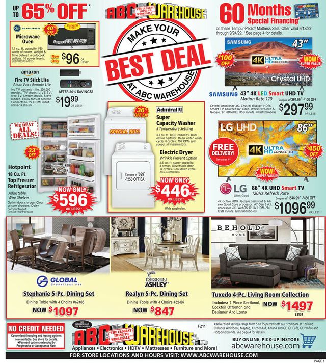 ABC Warehouse Ad from 09/18/2022