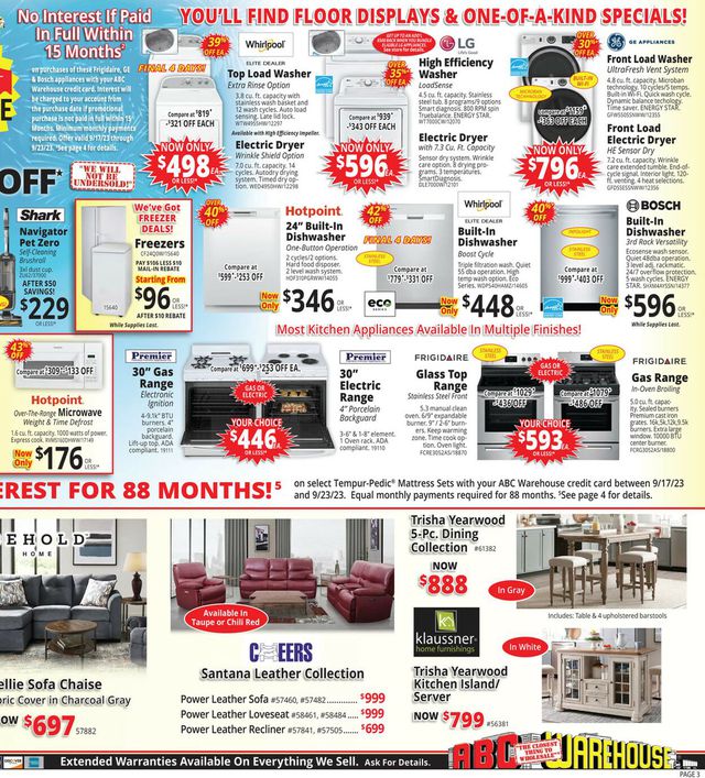 ABC Warehouse Ad from 09/17/2023