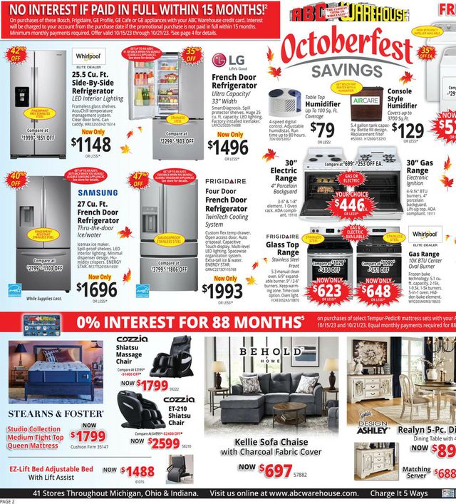 ABC Warehouse Ad from 10/15/2023