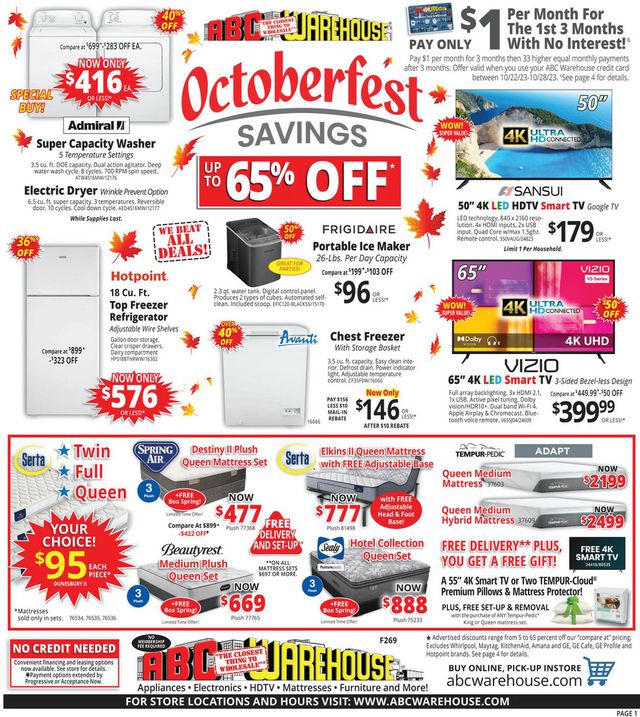 ABC Warehouse Ad from 10/22/2023