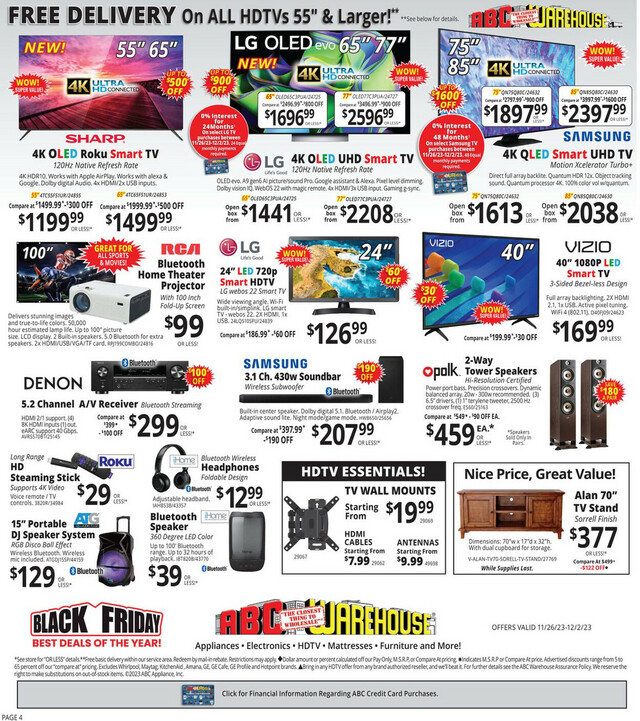 ABC Warehouse Ad from 11/26/2023