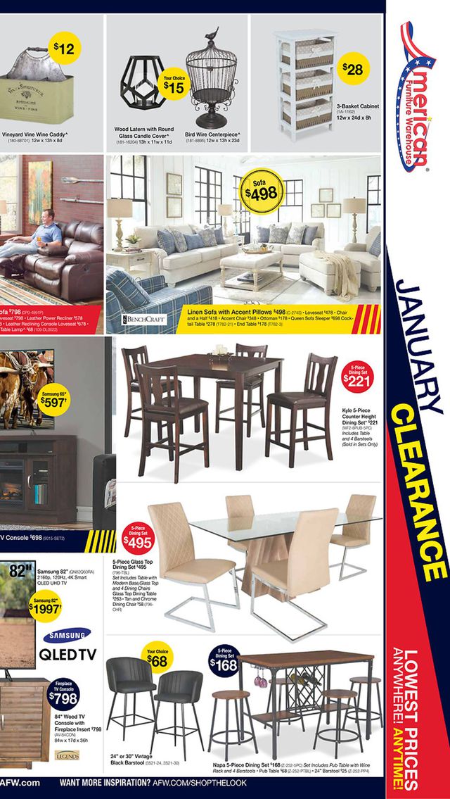 American Furniture Warehouse Ad from 01/13/2020