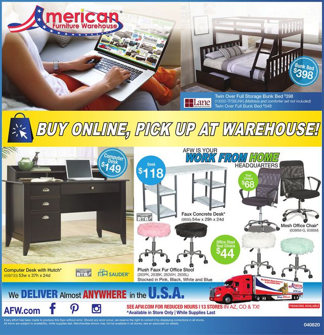 American Furniture Warehouse Ad from 04/09/2020