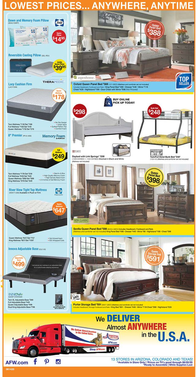 American Furniture Warehouse Ad from 06/15/2020