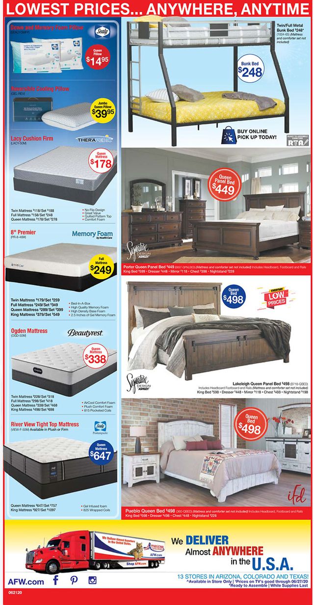 American Furniture Warehouse Ad from 06/22/2020