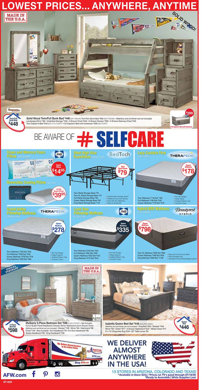 American Furniture Warehouse Ad from 07/13/2020