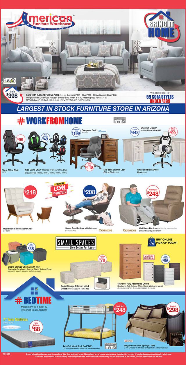 American Furniture Warehouse Ad from 07/26/2020