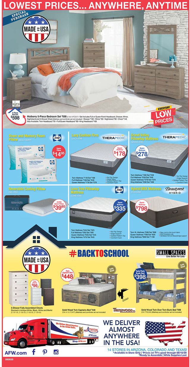 American Furniture Warehouse Ad from 08/10/2020
