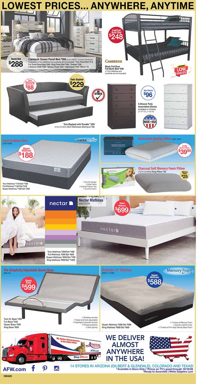 American Furniture Warehouse Ad from 10/05/2020