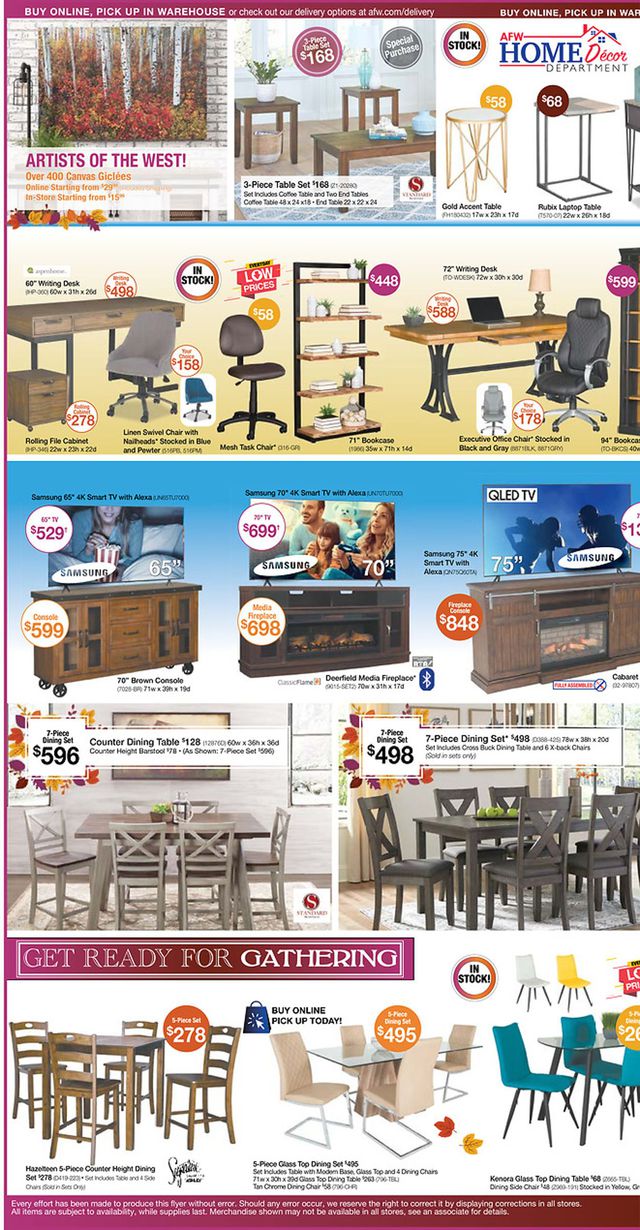 American Furniture Warehouse Ad from 10/12/2020